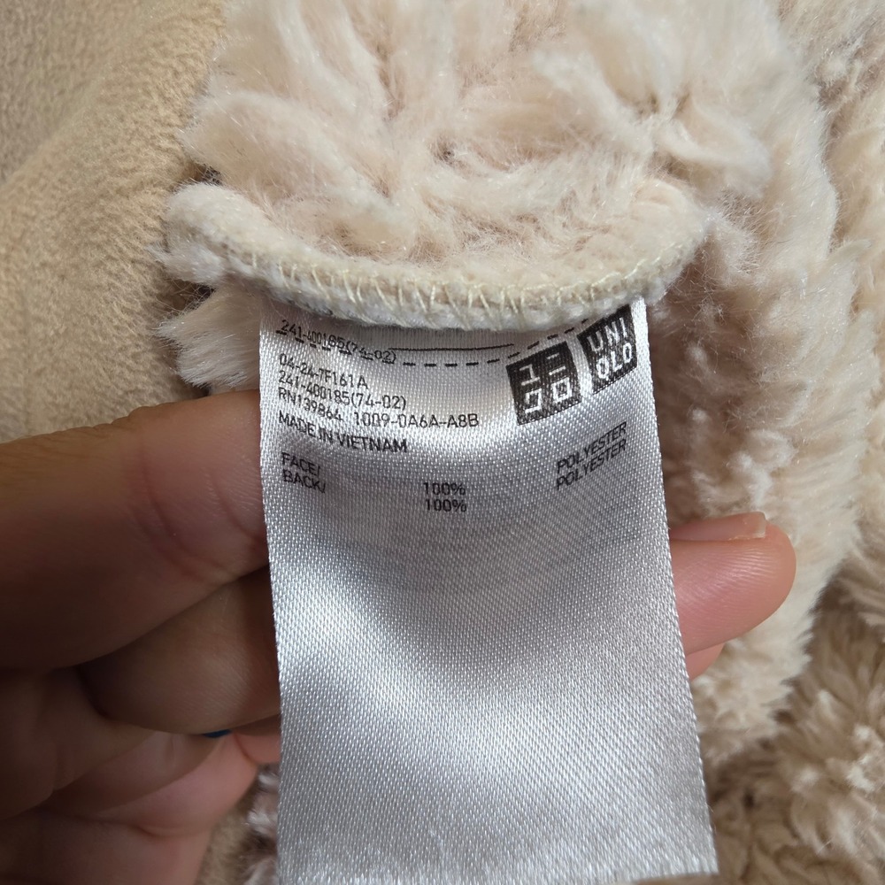 Uniqlo Pile Lined Fleece Long Hoodie Jacket Beige Tan XS 241-400185 - Picture 6 of 8